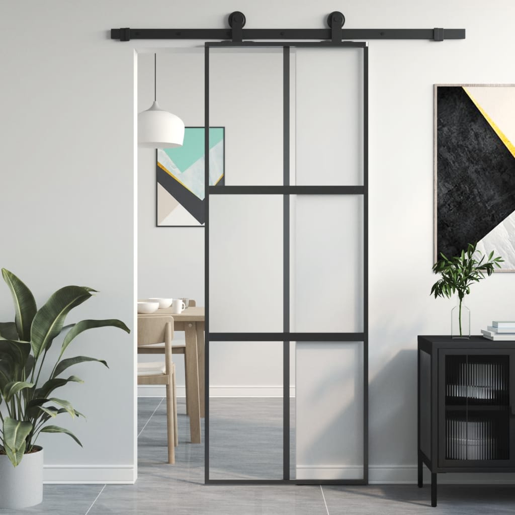 vidaXL Posuvné dvere čierne 76x205 cm tvrdené sklo a hliník