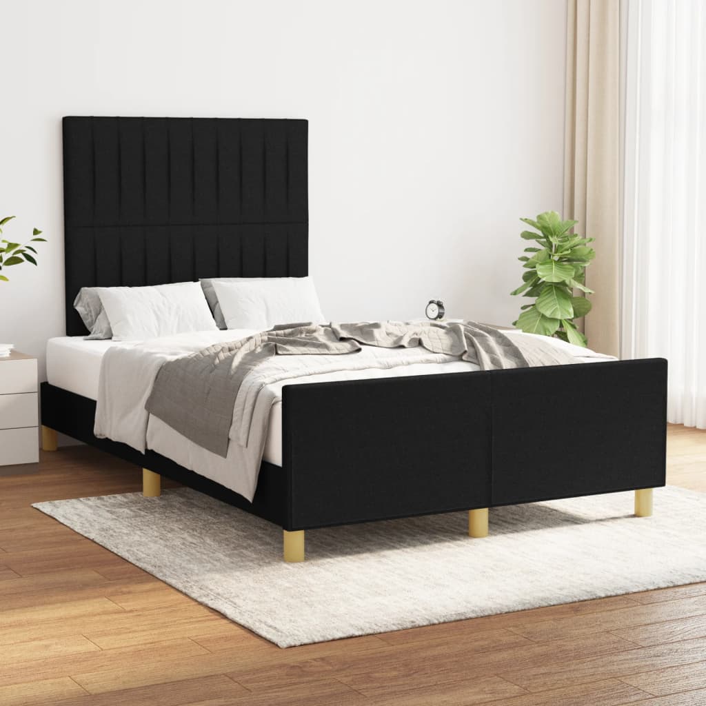vidaXL Posteľný rám s čelom čierny 120x200 cm látka