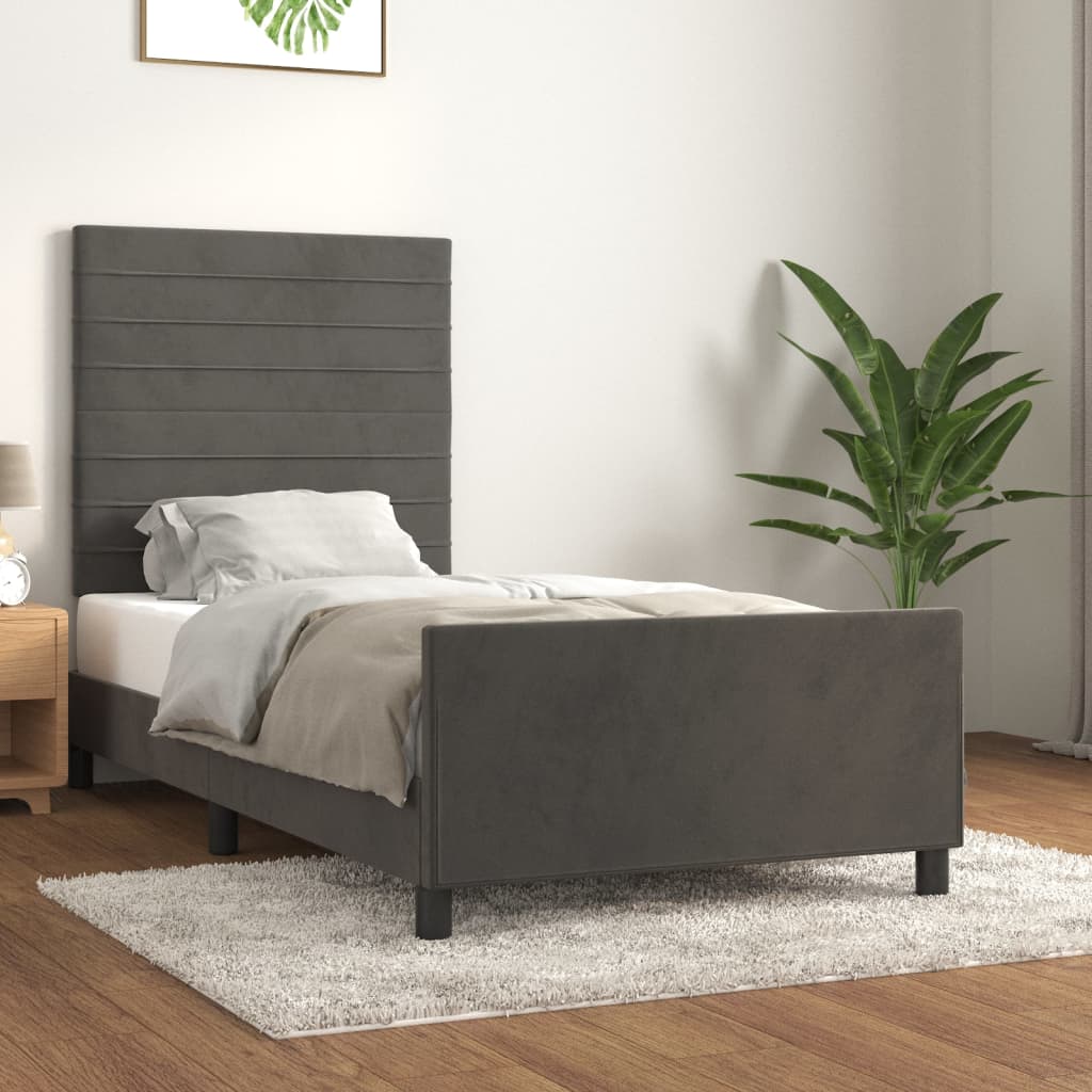 vidaXL Posteľný rám s čelom tmavosivý 80x200 cm zamat