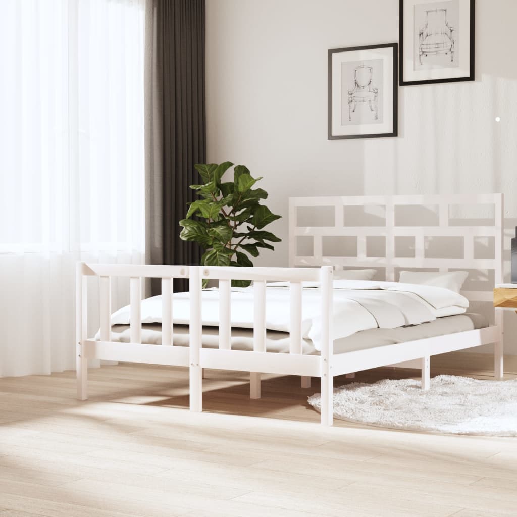 vidaXL Posteľný rám biely masívna borovica 150x200 cm 5FT King Size