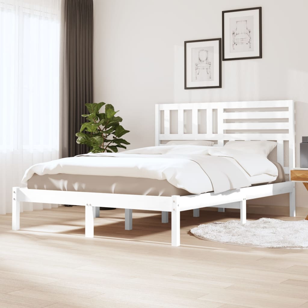 vidaXL Posteľný rám biely masívne borovicové drevo 140x190 cm
