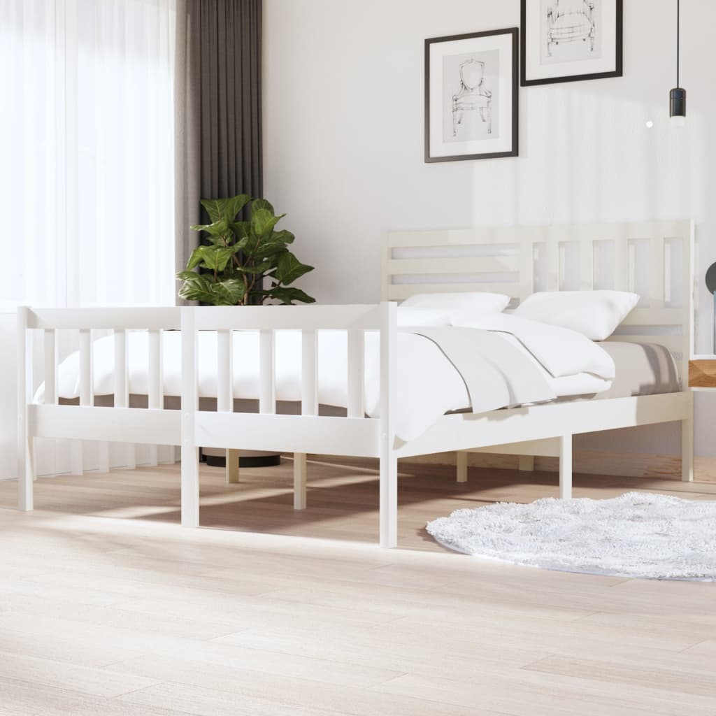 vidaXL Posteľný rám biely masívne drevo 150x200 cm 5FT King Size