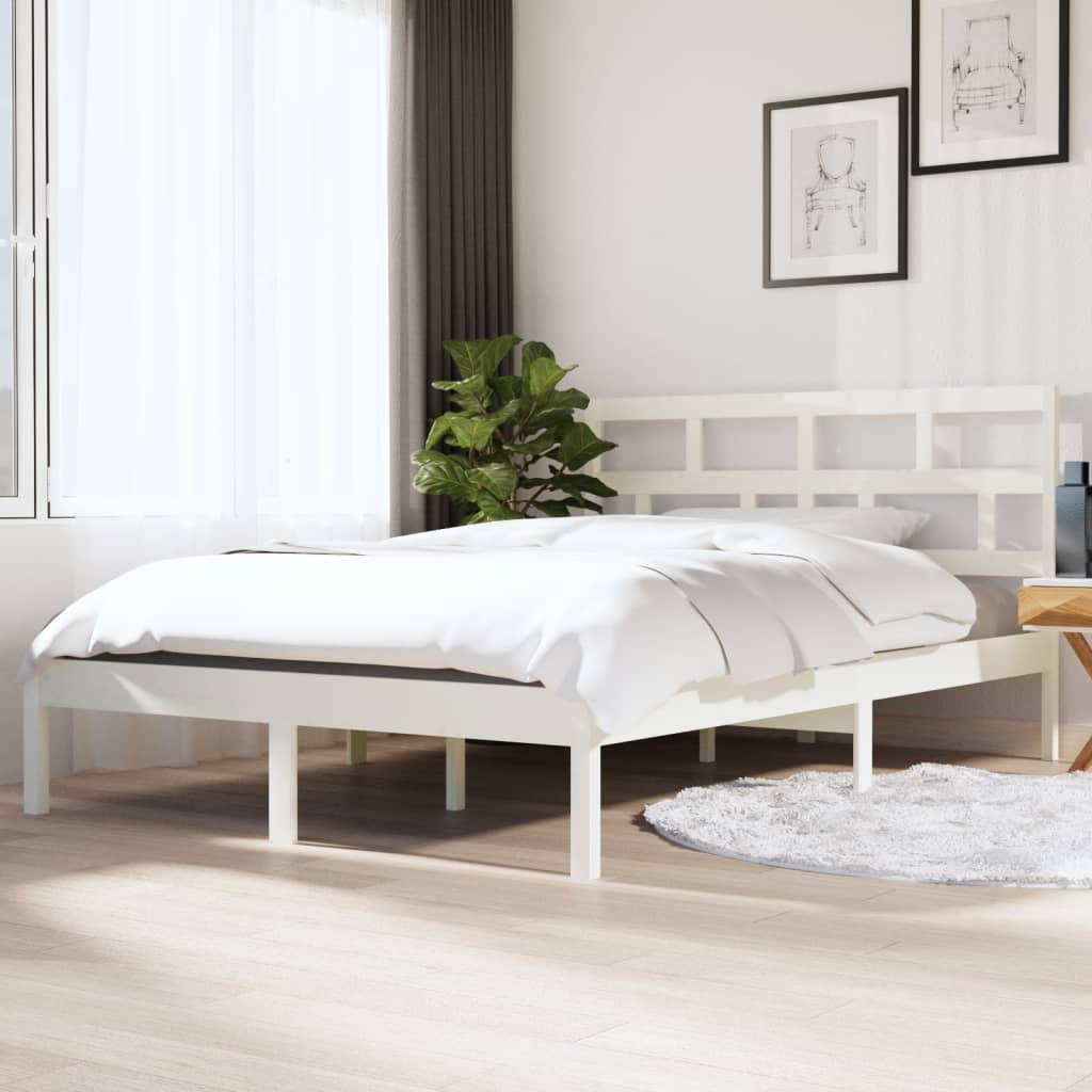 vidaXL Posteľný rám biely masívne borovicové drevo 140x190 cm