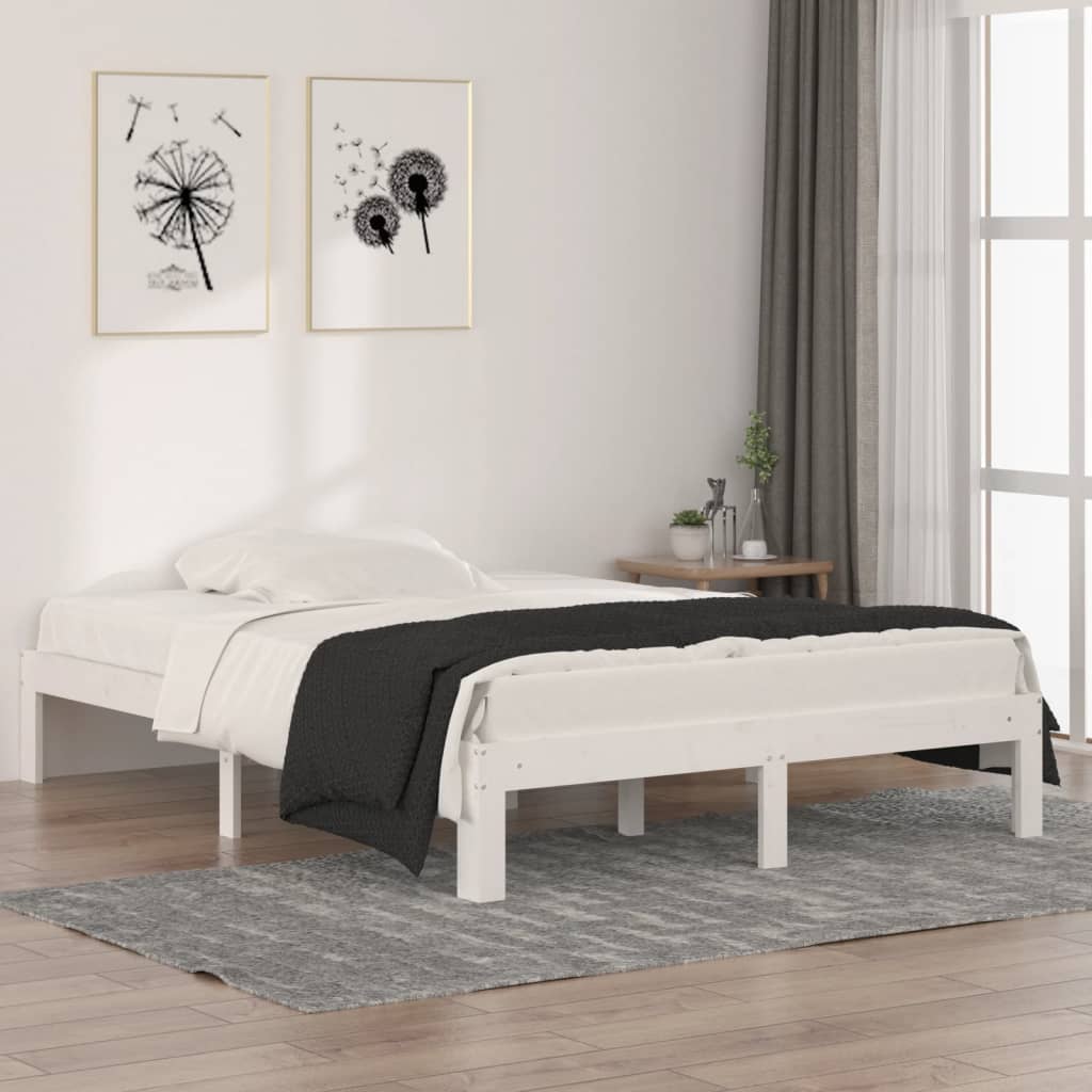 vidaXL Posteľný rám biely masívne drevo 135x190 cm 4FT6 dvojlôžko