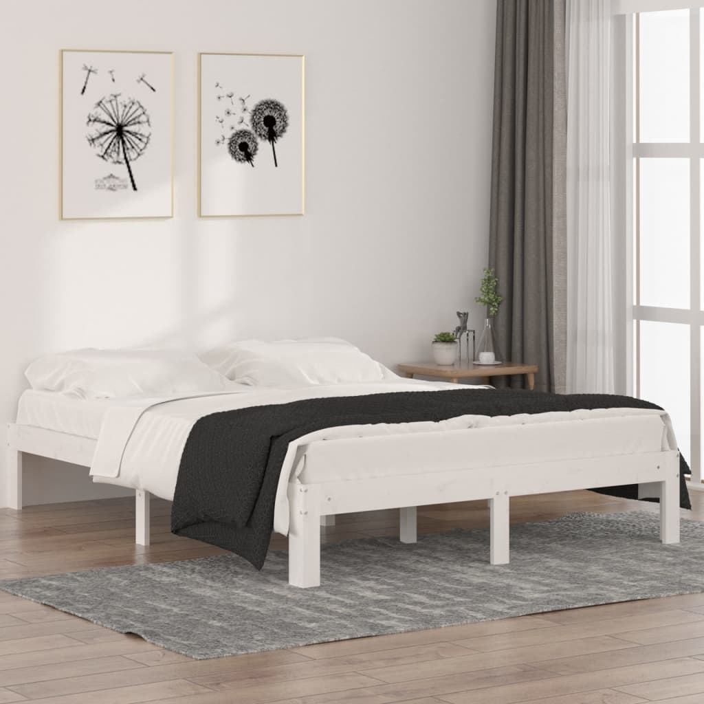 vidaXL Posteľný rám biely borovicový masív 140x190 cm