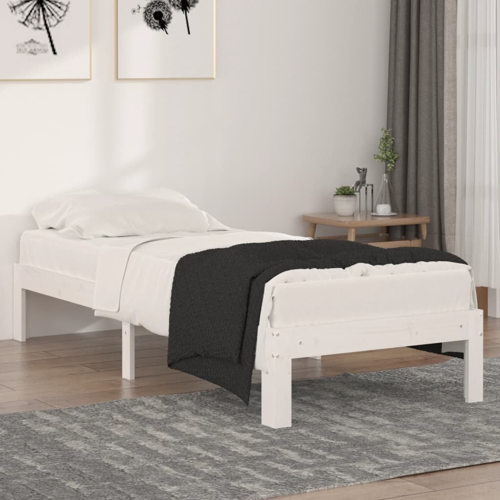 vidaXL Posteľný rám biely masívne drevo 75x190 cm 2FT6 malé jednolôžko