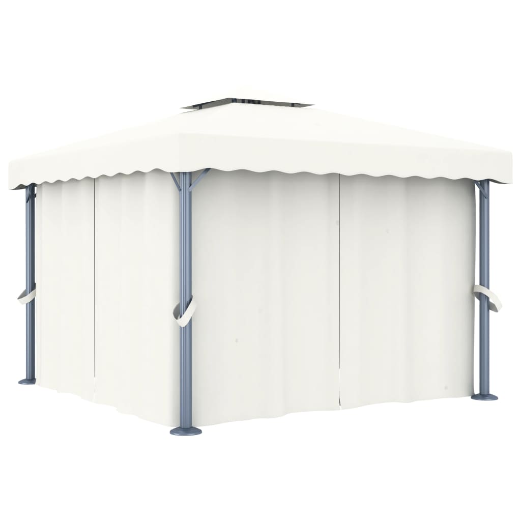 vidaXL Altánok so závesom 3x3 m, krémovo biely, hliník