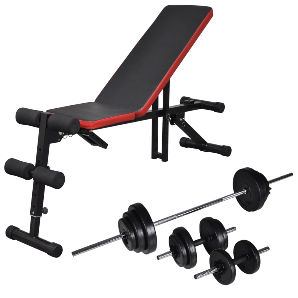 vidaXL Nastaviteľná lavička na ľah-sed so 30,5 kg sadou činiek
