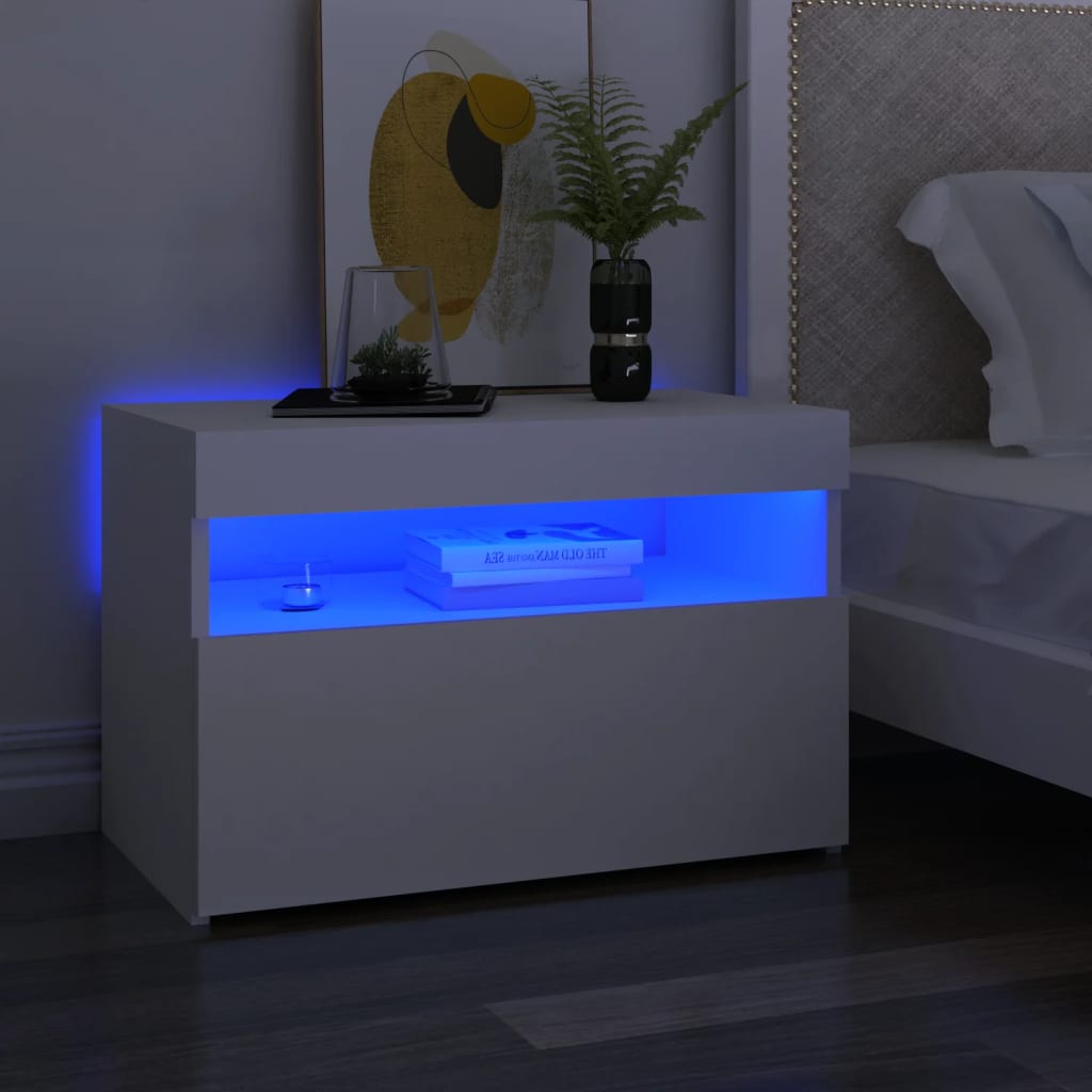 vidaXL Nočný stolík a LED svetlá 2ks biele 60x35x40cm spracované drevo