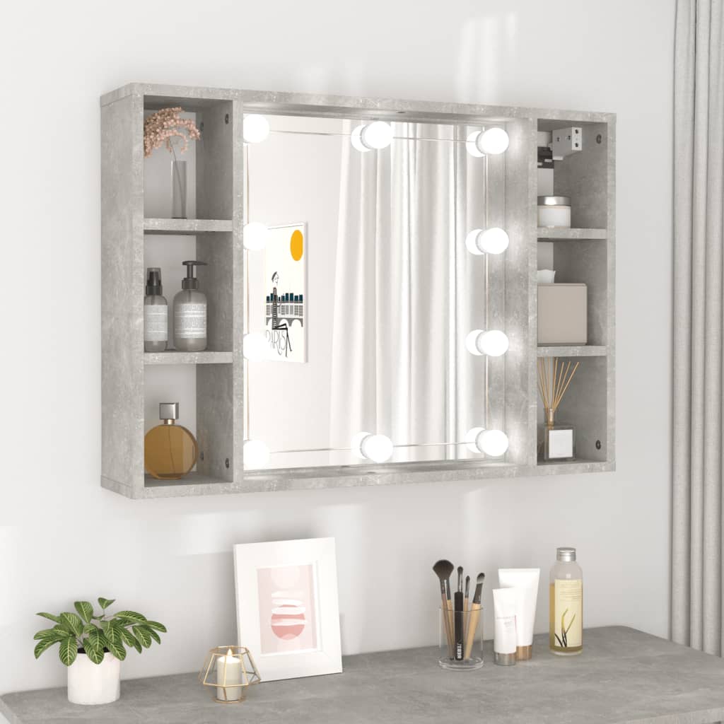 vidaXL Zrkadlová skrinka s LED betónová sivá 76x15x55 cm