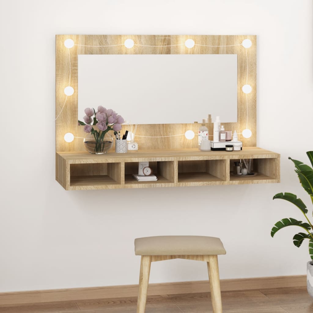 vidaXL Zrkadlová skrinka s LED farba dubu sonoma 90x31,5x62 cm