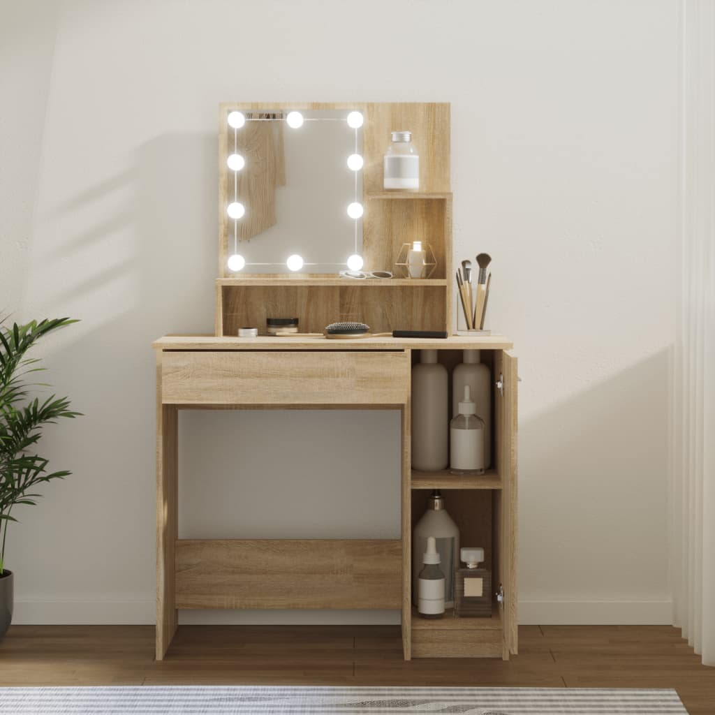 vidaXL Toaletný stolík s LED dub sonoma 86,5x35x136 cm