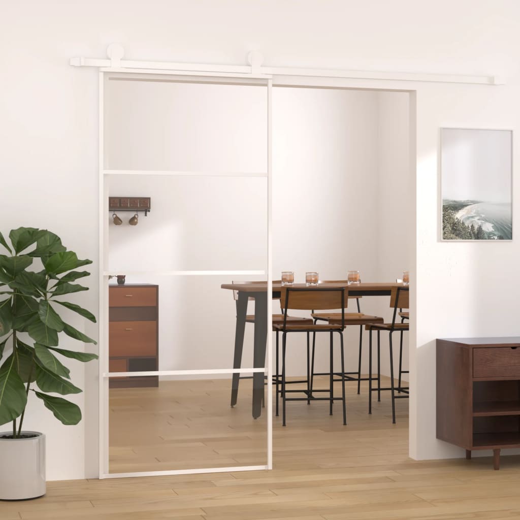 vidaXL Posuvné dvere ESG sklo a hliník 90x205 cm biele