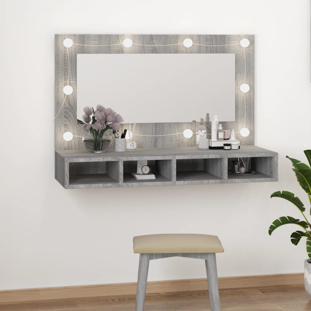vidaXL Zrkadlová skrinka s LED sivý dub sonoma 90x31,5x62 cm