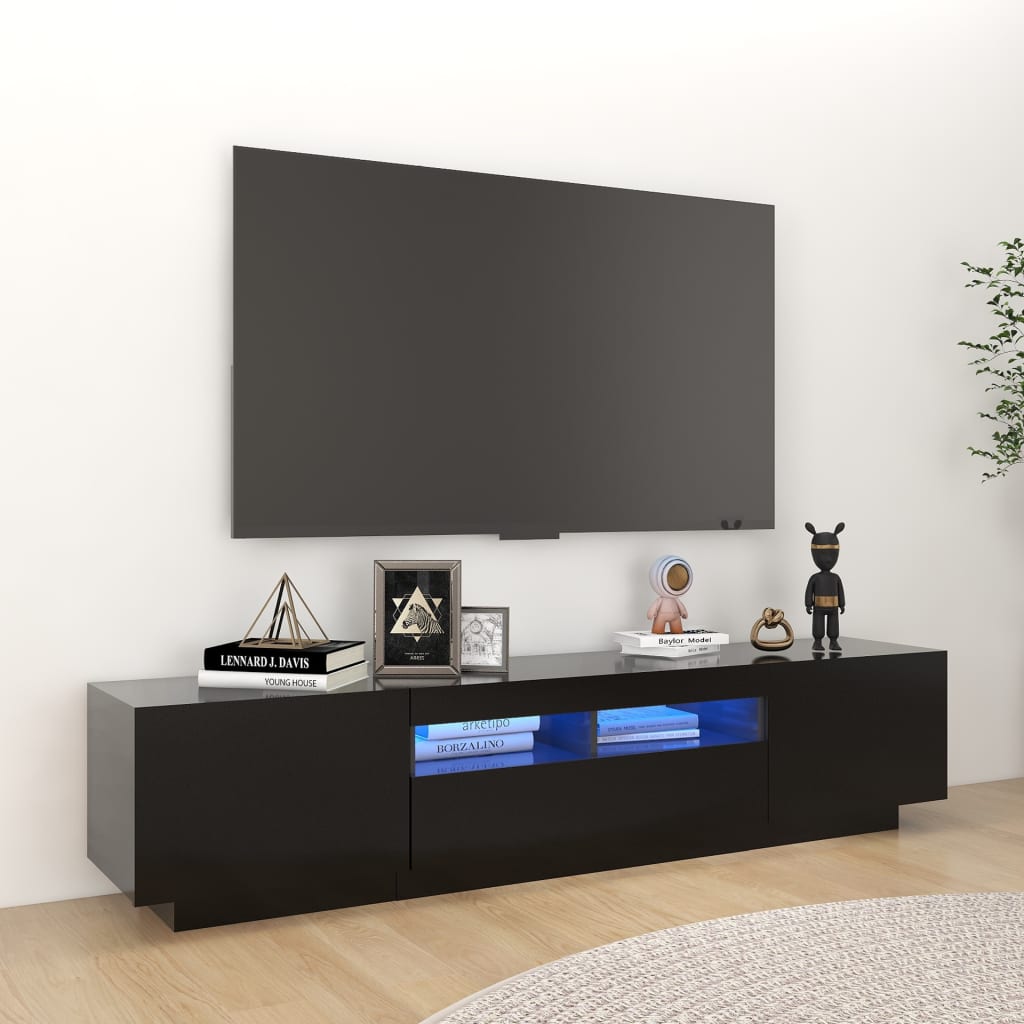 vidaXL TV skrinka s LED svetlami čierna 180x35x40 cm