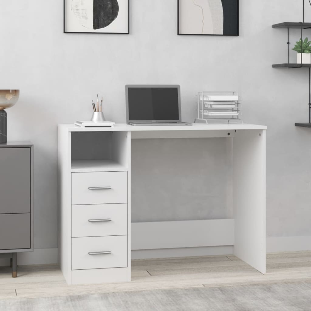 vidaXL Stolík so zásuvkami biely 102x50x76 cm spracované drevo