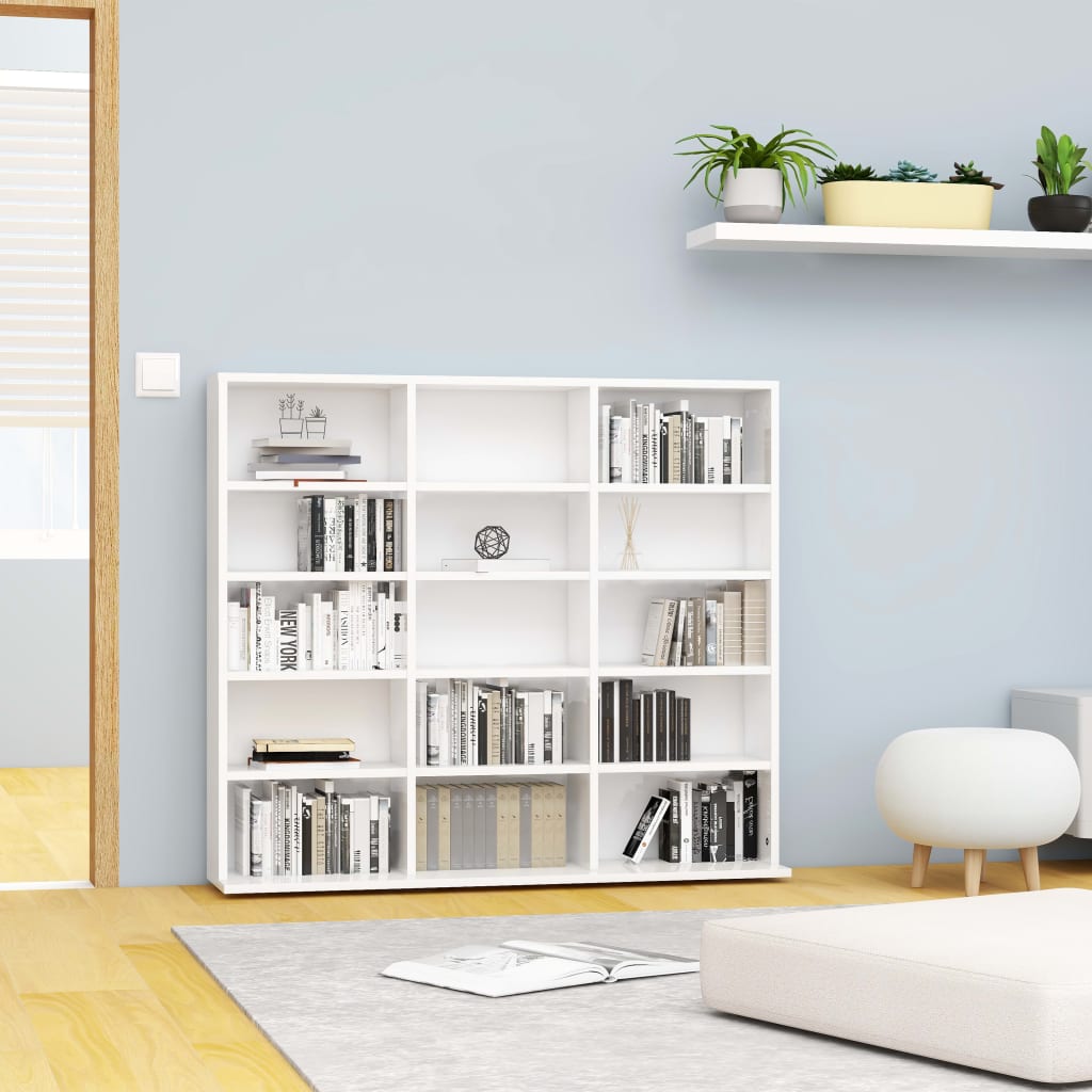 vidaXL Skrinka na CD, lesklá biela 102x23x89,5 cm, kompozitné drevo