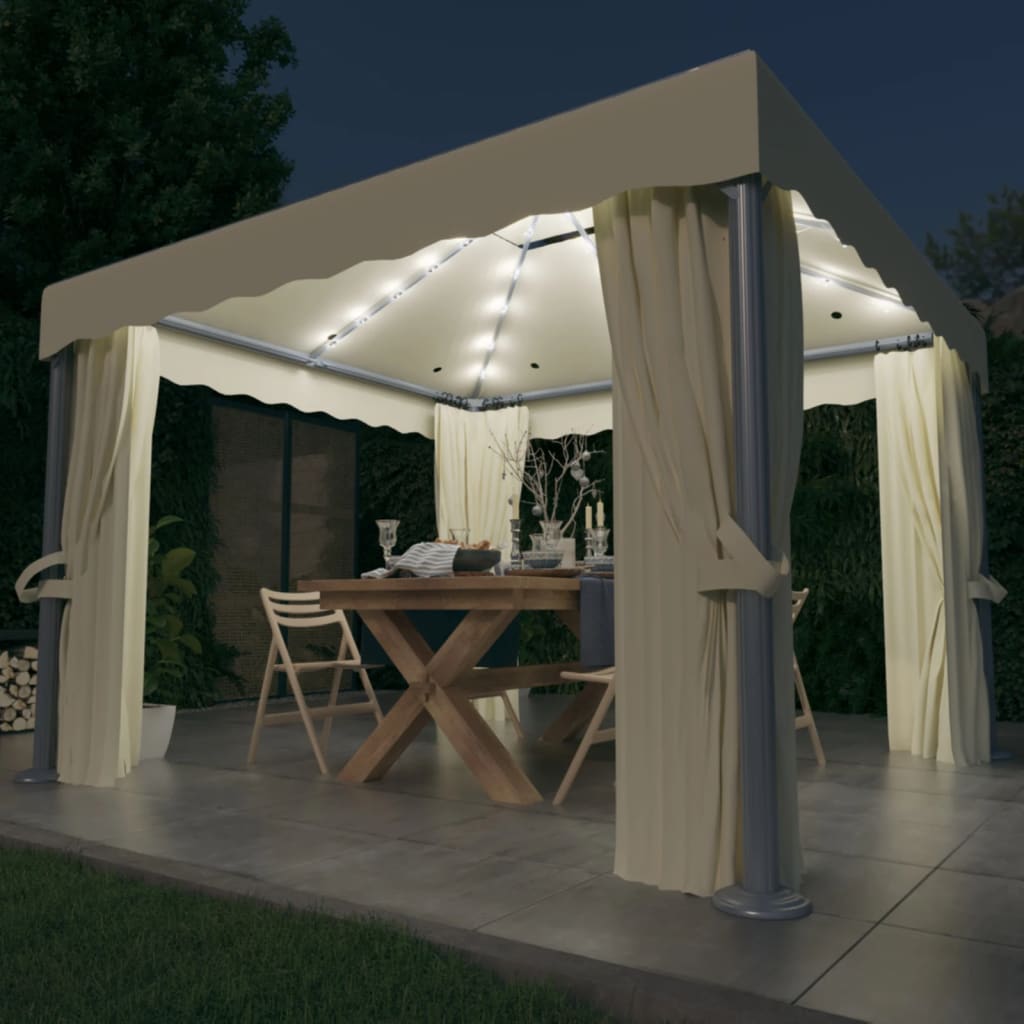vidaXL Altánok so závesom a LED reťazou 3x3 m, krémovo biely