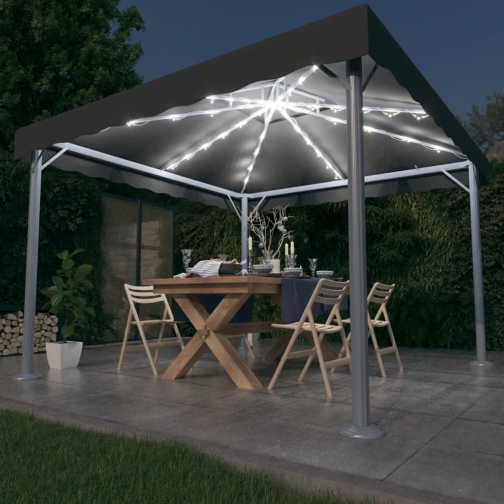 vidaXL Altánok s LED reťazou 300x300 cm, antracitový, hliník