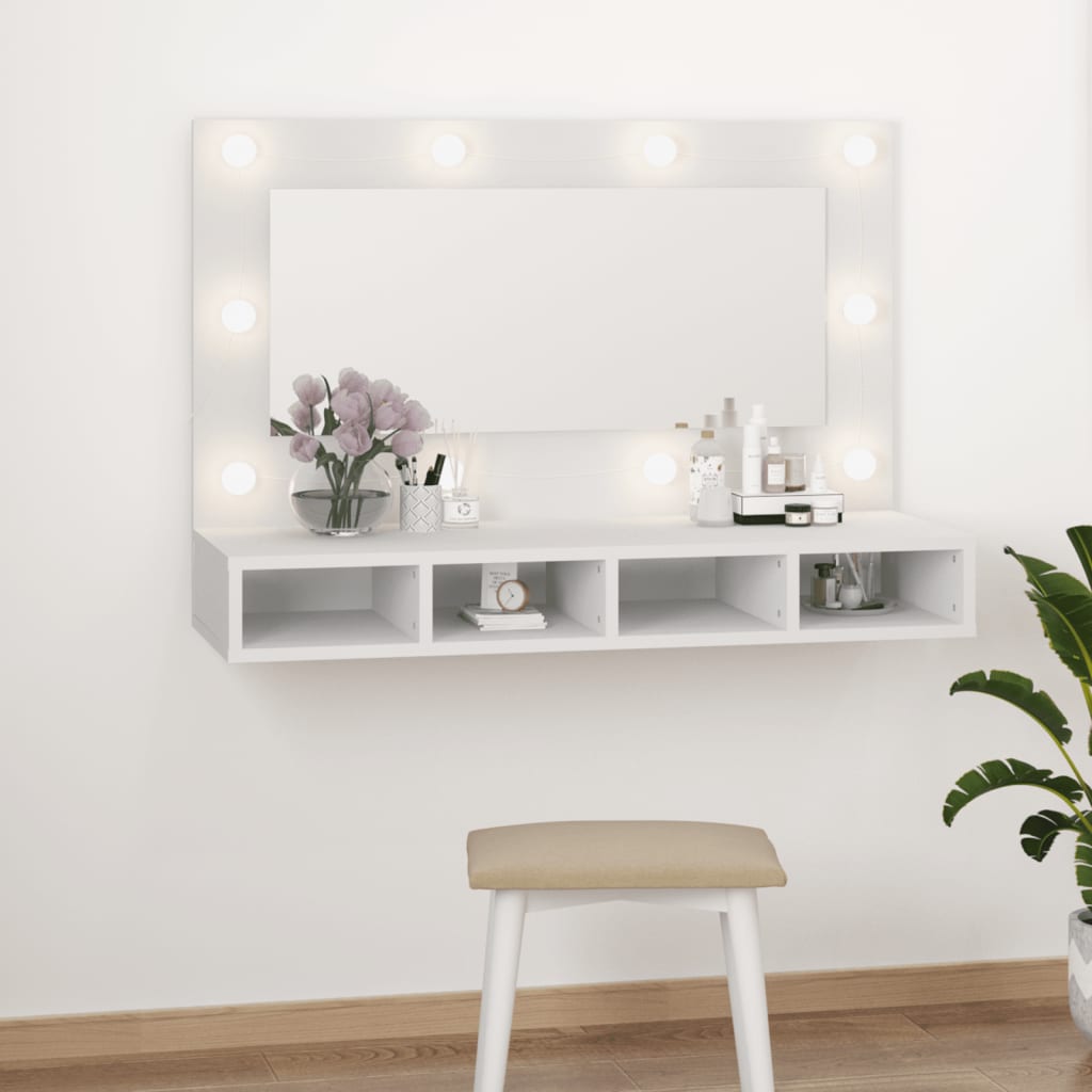 vidaXL Zrkadlová skrinka s LED biela 90x31,5x62 cm
