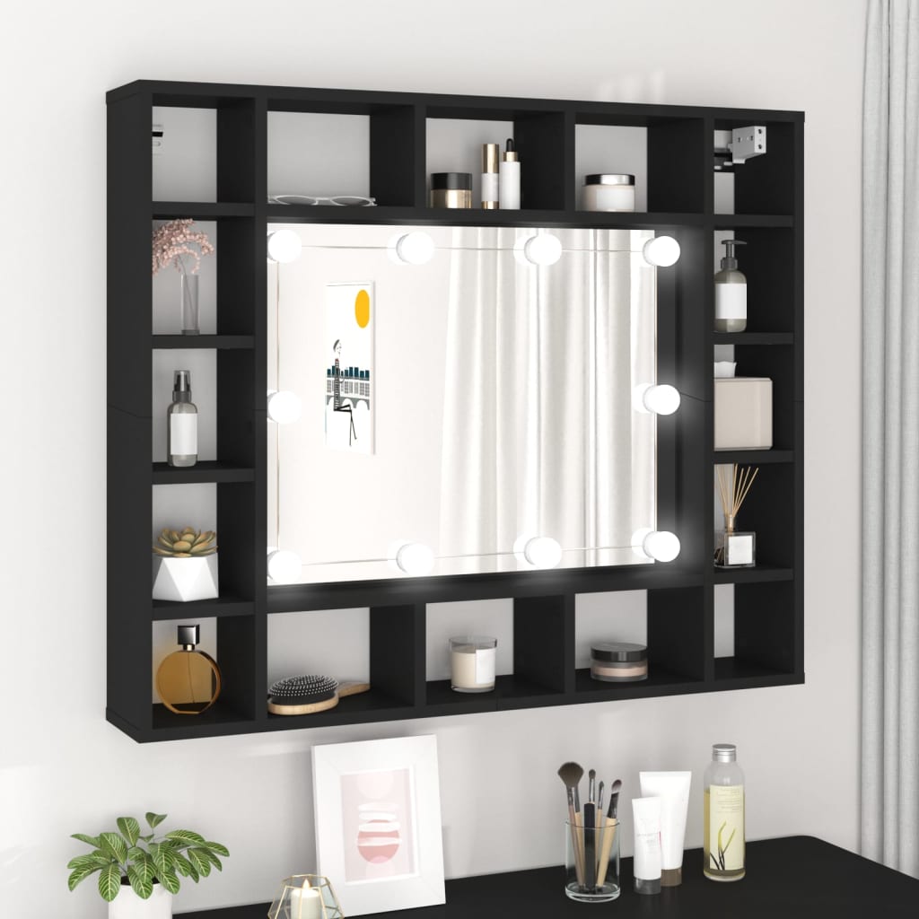 vidaXL LED zrkadlová skrinka čierna 91x15x76,5 cm