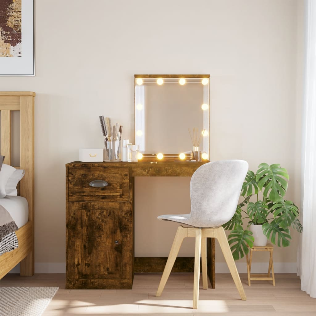 vidaXL Toaletný stolík s LED svetlami dymový dub 90x42x132,5 cm