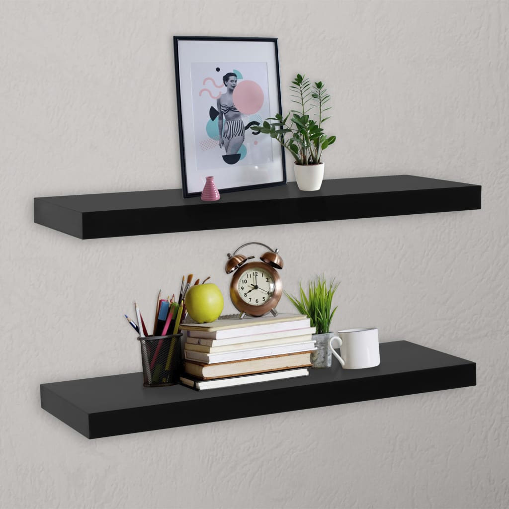 vidaXL Plávajúce nástenné police 2 ks čierne 100x20x3,8 cm