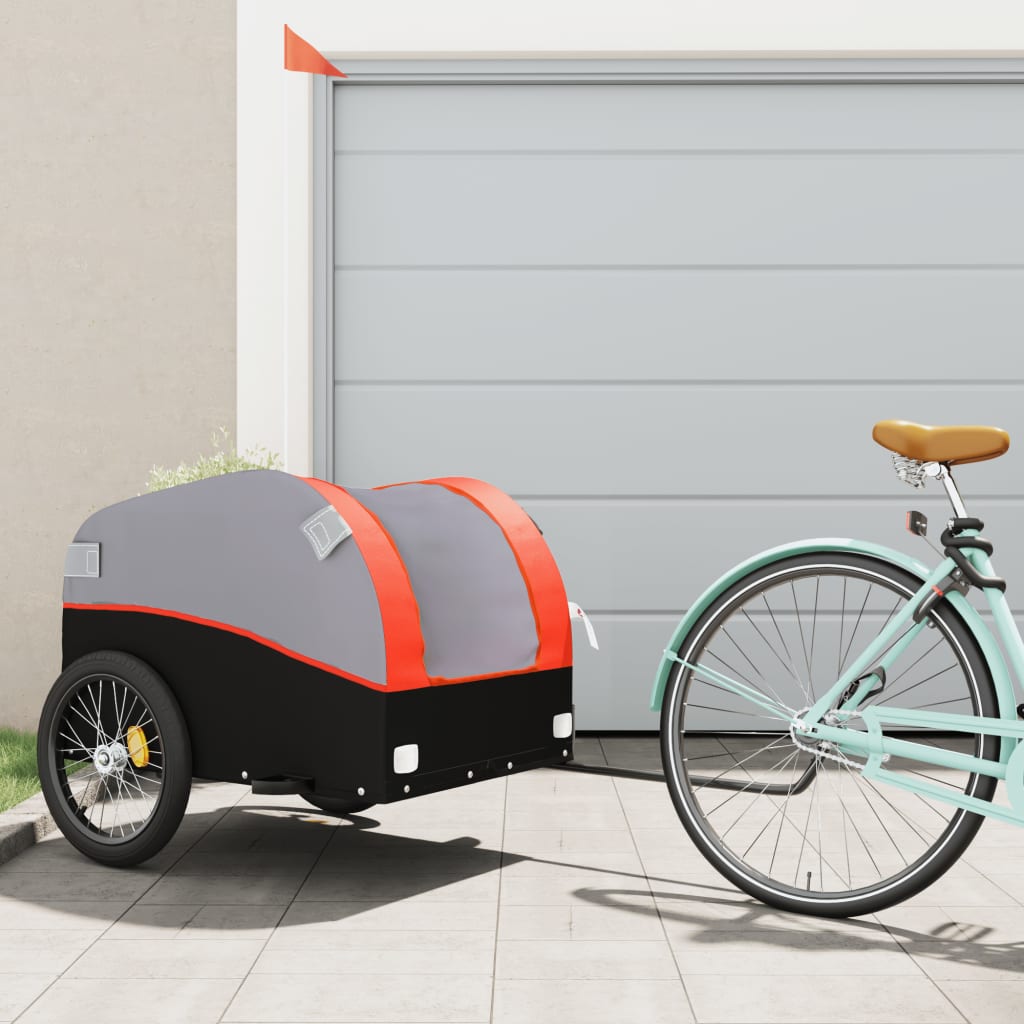 vidaXL Nákladný príves za bicykel čierno-oranžový 45 kg železo