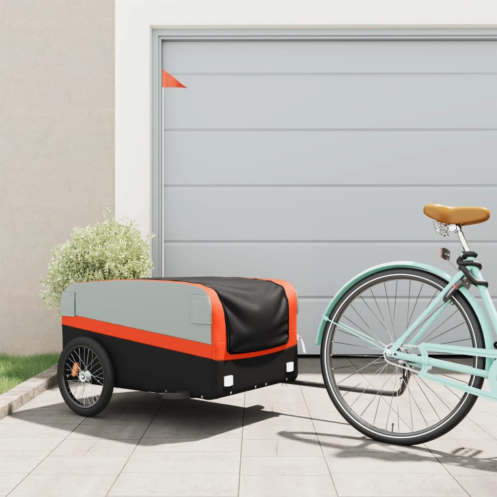 vidaXL Nákladný príves za bicykel čierno-oranžový 45 kg železo