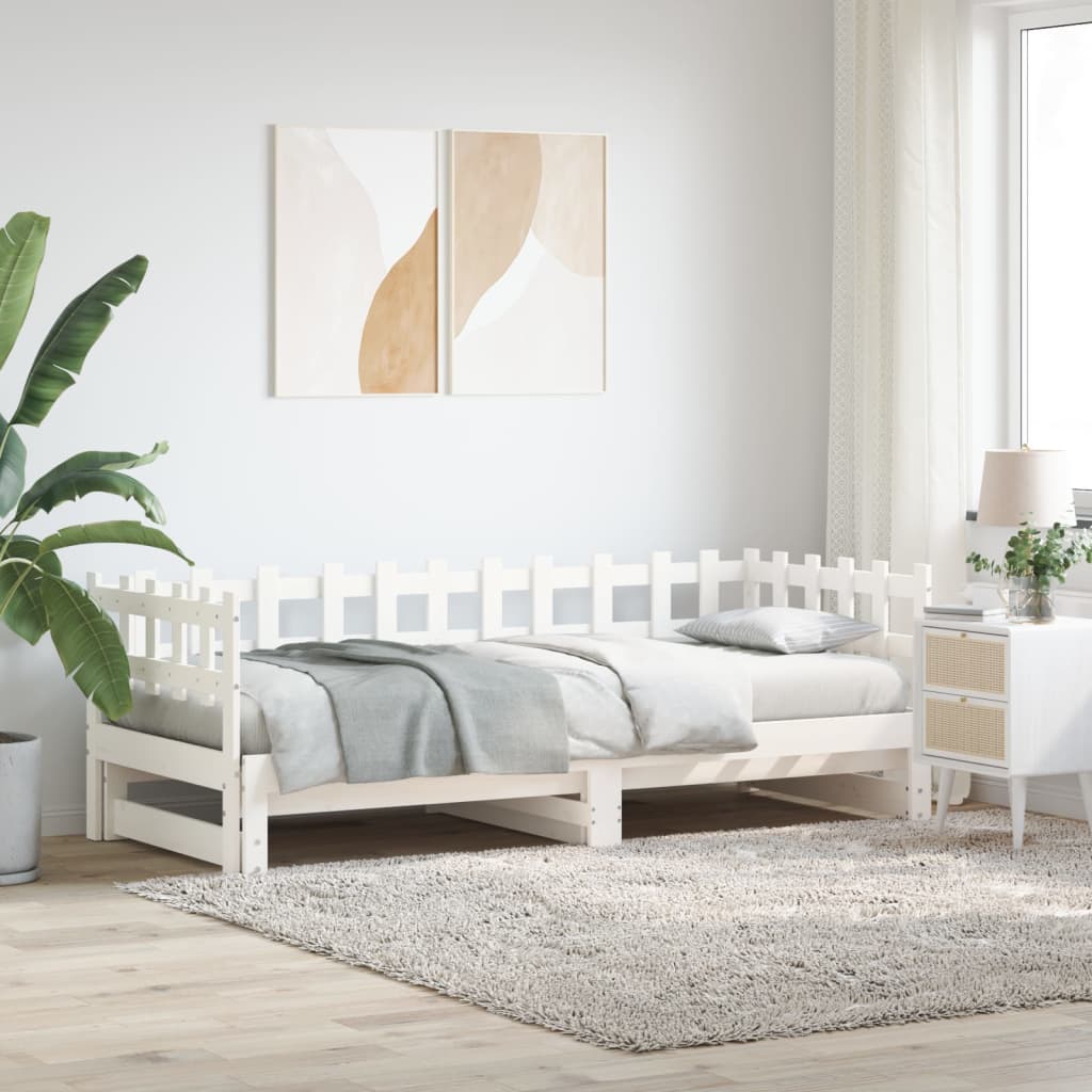 vidaXL Rozkladacia denná posteľ biela 2x(90x190) cm borovicový masív