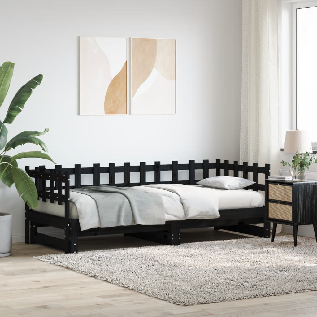 vidaXL Rozkladacia denná posteľ čierna 2x(80x200) cm borovicový masív