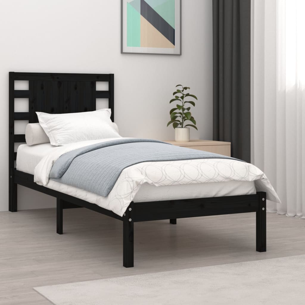 vidaXL Posteľný rám čierny masívne drevo 75x190cm 2FT6 malé jednolôžko
