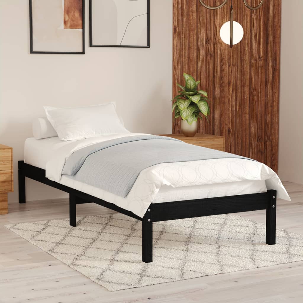 vidaXL Posteľný rám čierny drevený masív 75x190cm 2FT6 malé jednolôžko