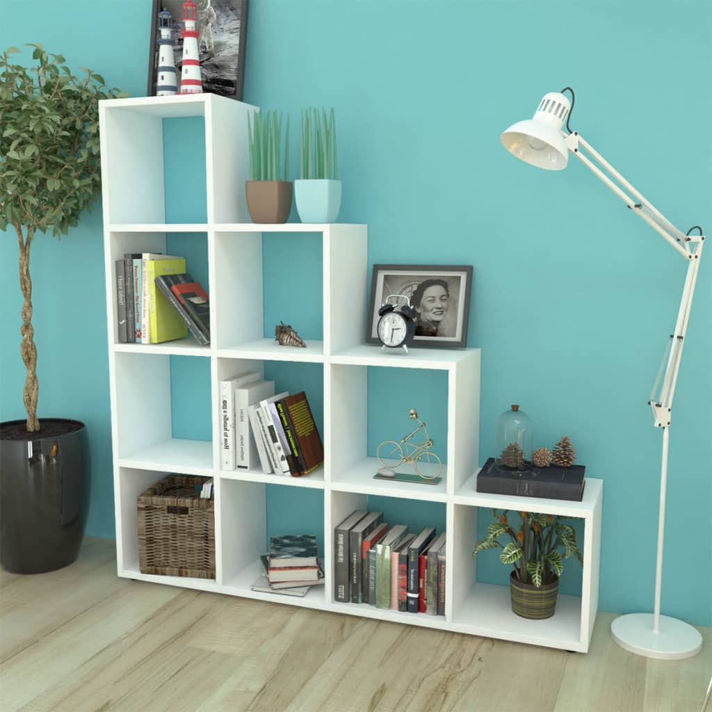vidaXL Regál na knihy/policový regál v tvare schodov 142 cm, biely