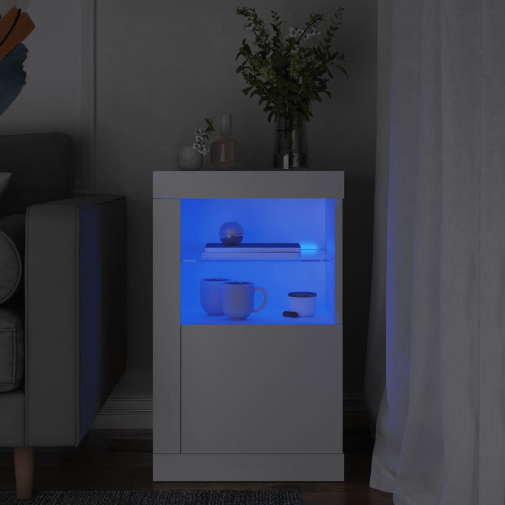 vidaXL Bočná skrinka s LED svetlami biela kompozitné drevo