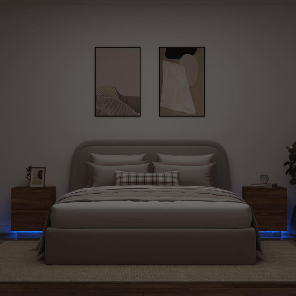 vidaXL Nočné stolíky s LED svetlami 2 ks hnedý dub kompozitné drevo