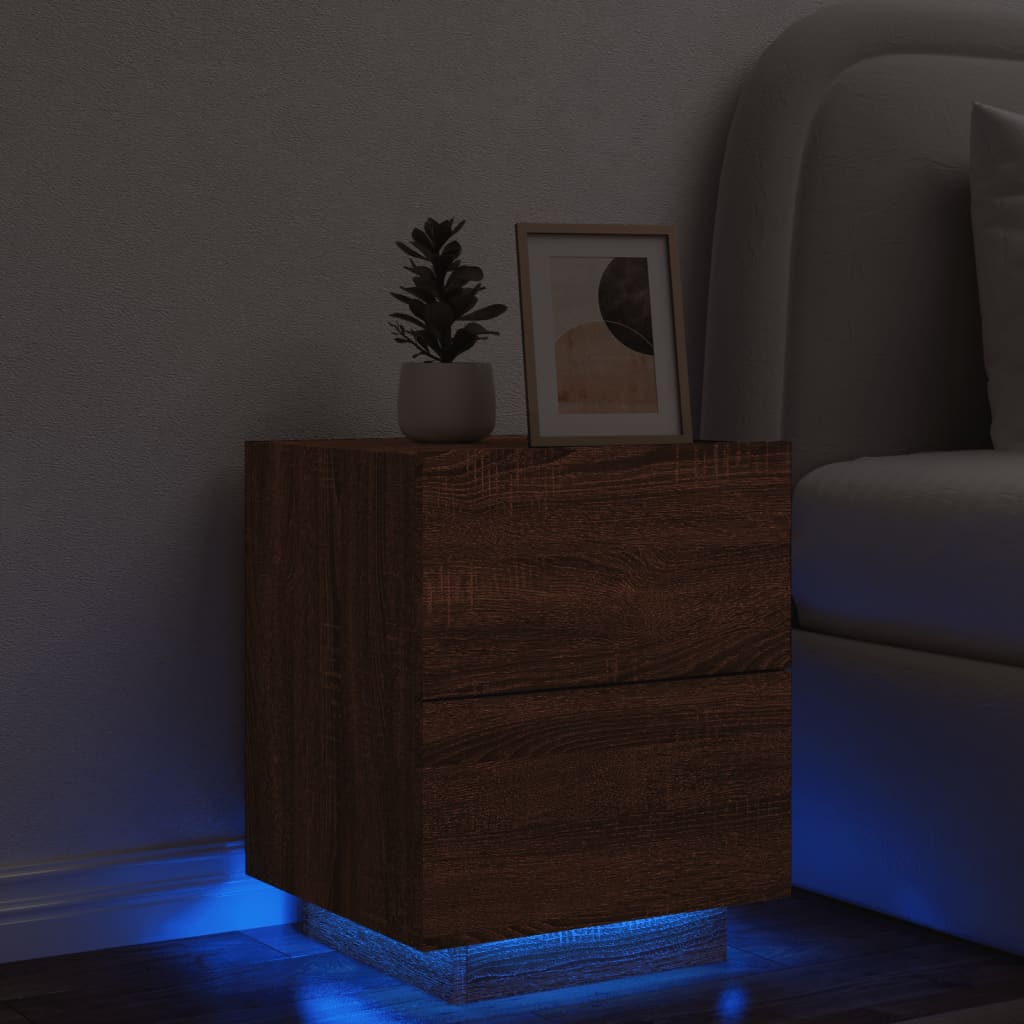vidaXL Nočný stolík s LED svetlami hnedý dub kompozitné drevo
