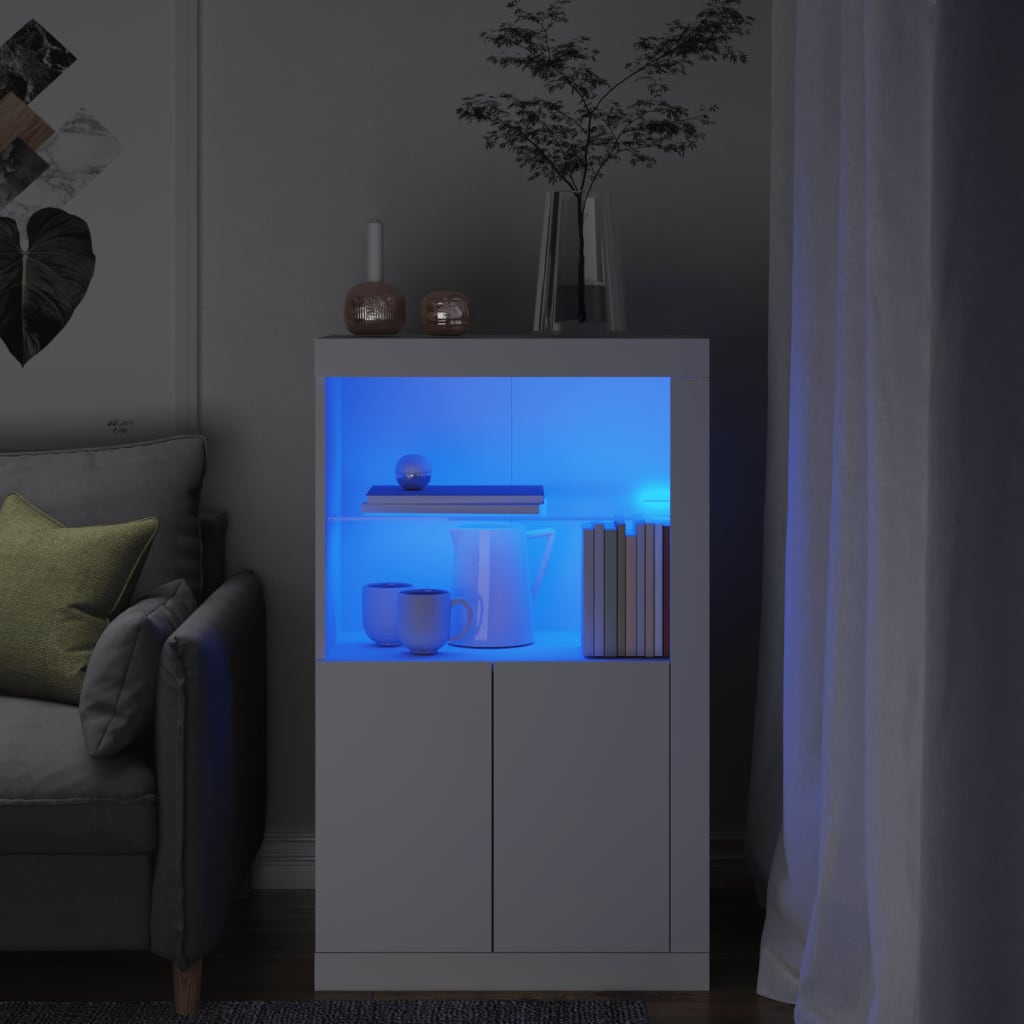 vidaXL Bočná skrinka s LED svetlami biela kompozitné drevo