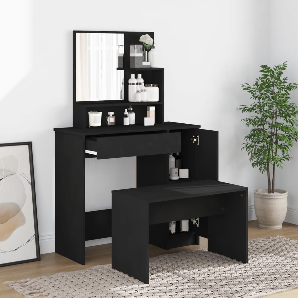 vidaXL Súprava toaletného stolíka čierna 86,5x35x136 cm
