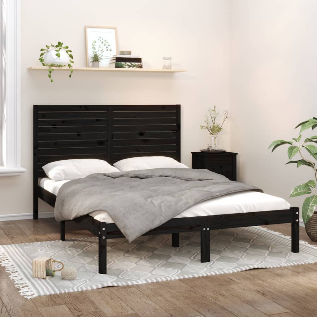 vidaXL Posteľný rám čierny masívne drevo 150x200 cm 5FT King Size