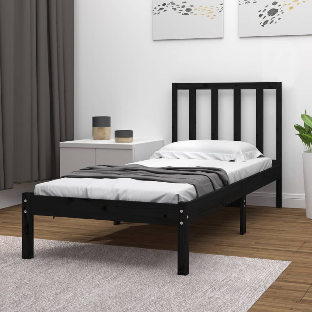 vidaXL Posteľný rám čierny borovicový masív 75x190 cm 2FT6 jednolôžko