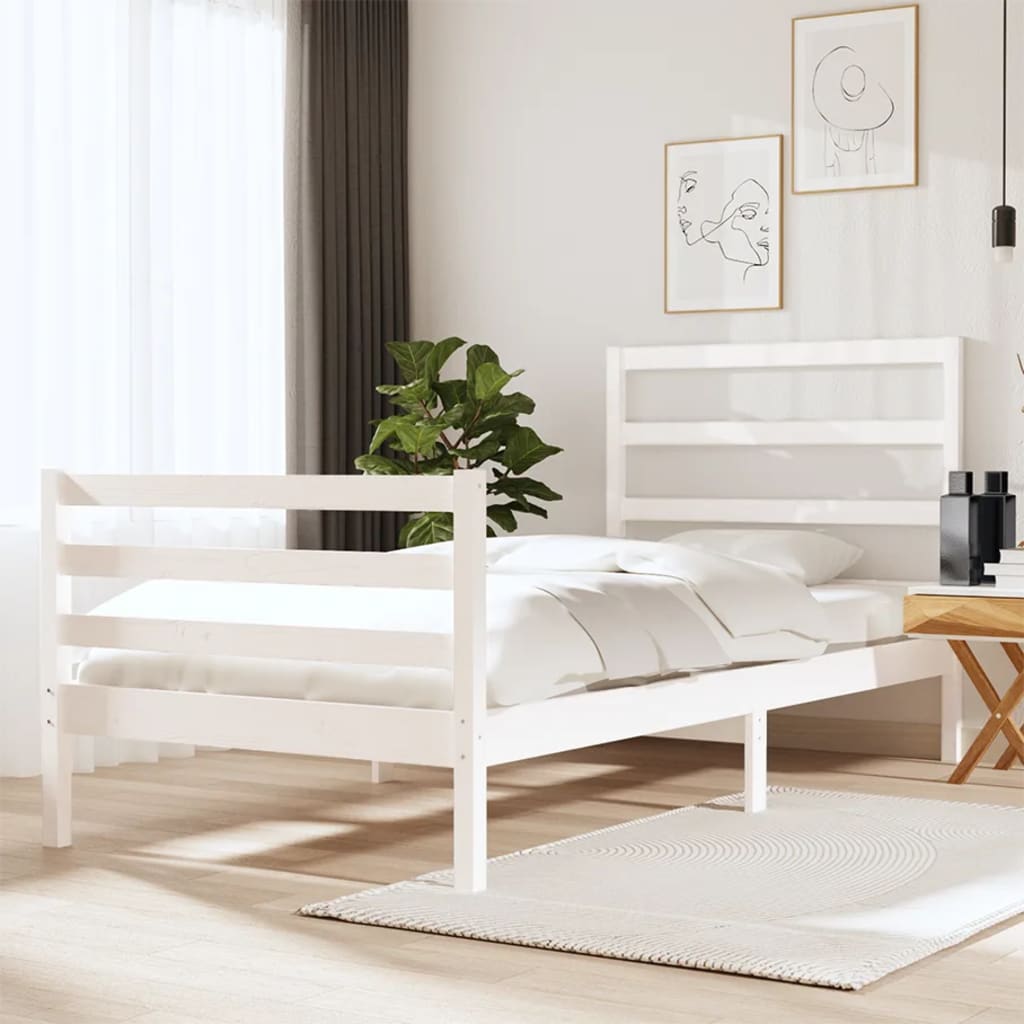 vidaXL Posteľný rám biely borovicový masív 75x190 cm malé jednolôžko