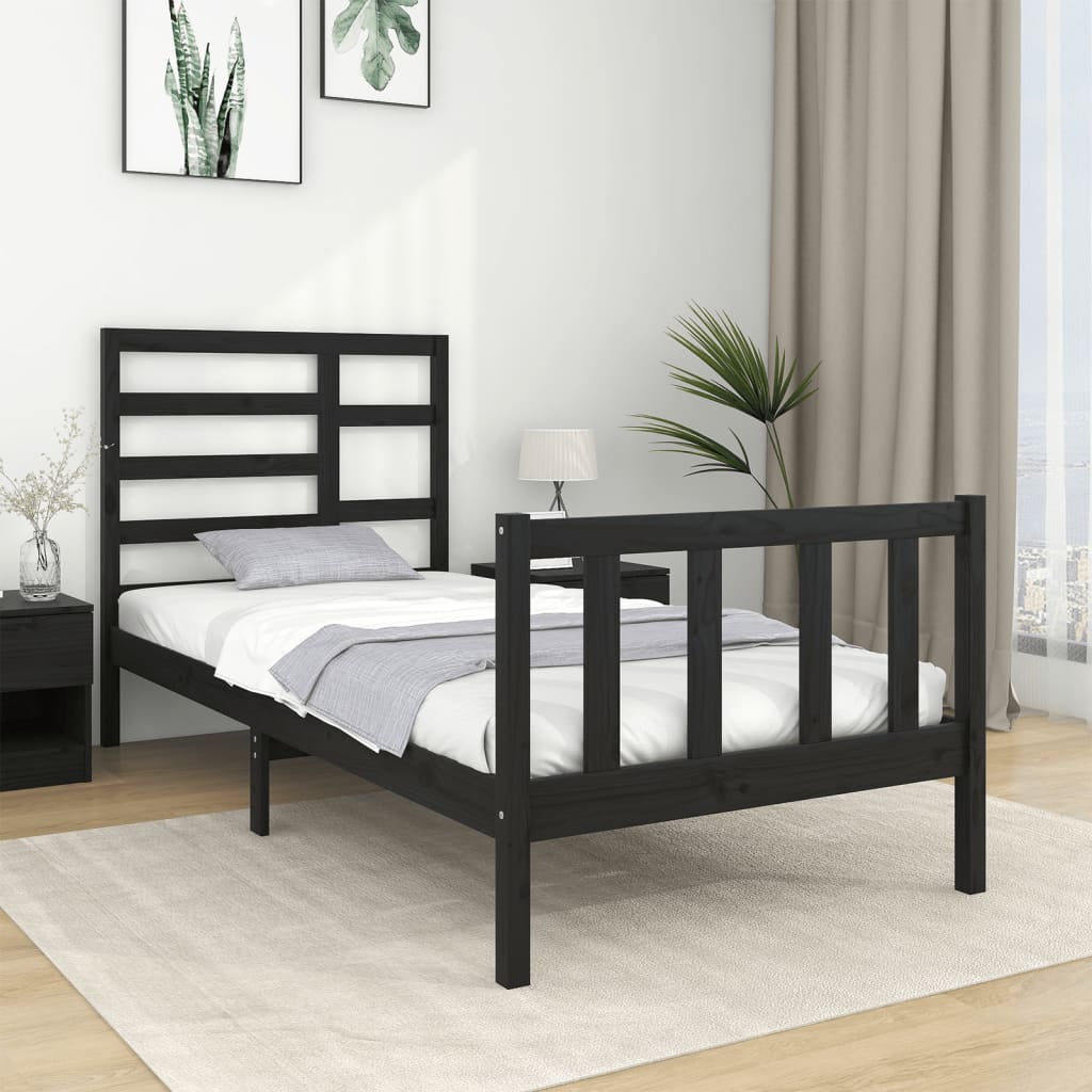 vidaXL Posteľný rám čierny masívne drevo 75x190cm 2FT6 malé jednolôžko