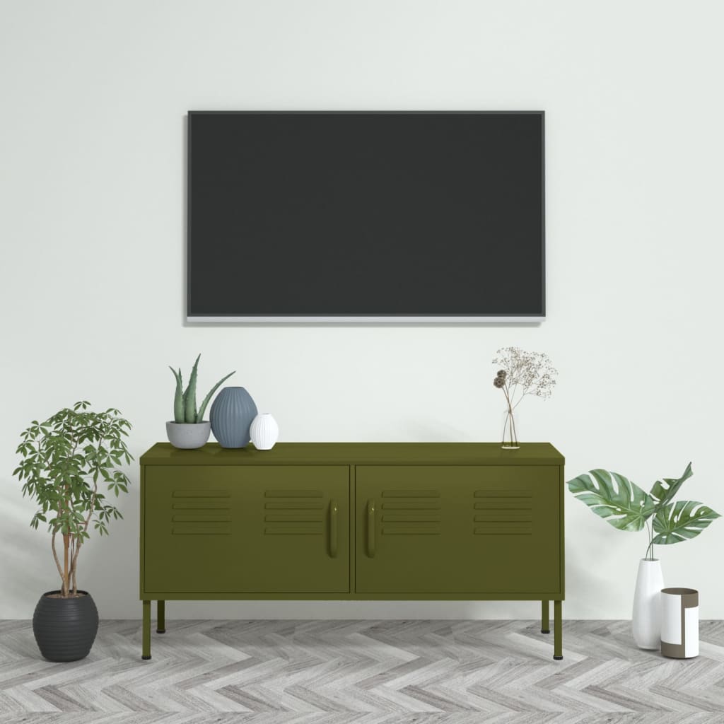 vidaXL TV skrinka olivovo-zelená 105x35x50 cm oceľ