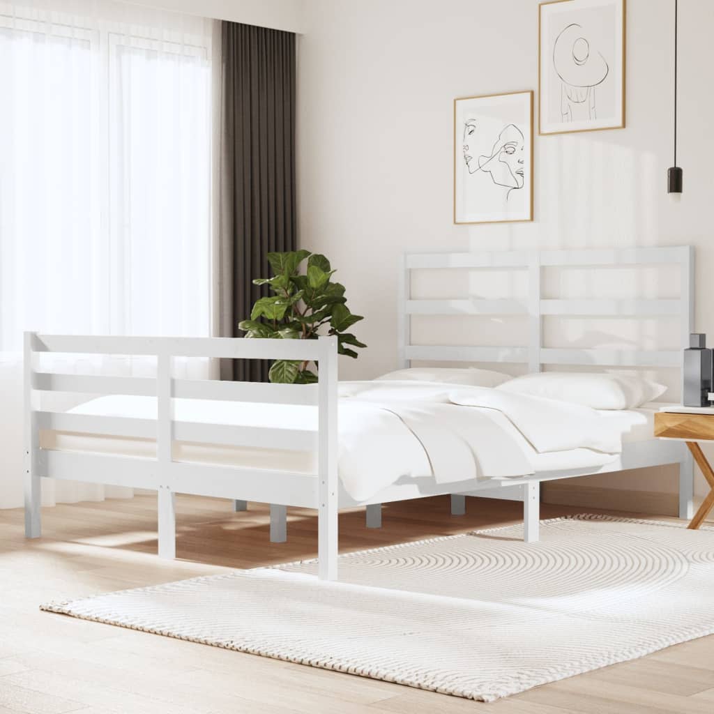 vidaXL Posteľný rám biely masívne borovicové drevo 140x190 cm