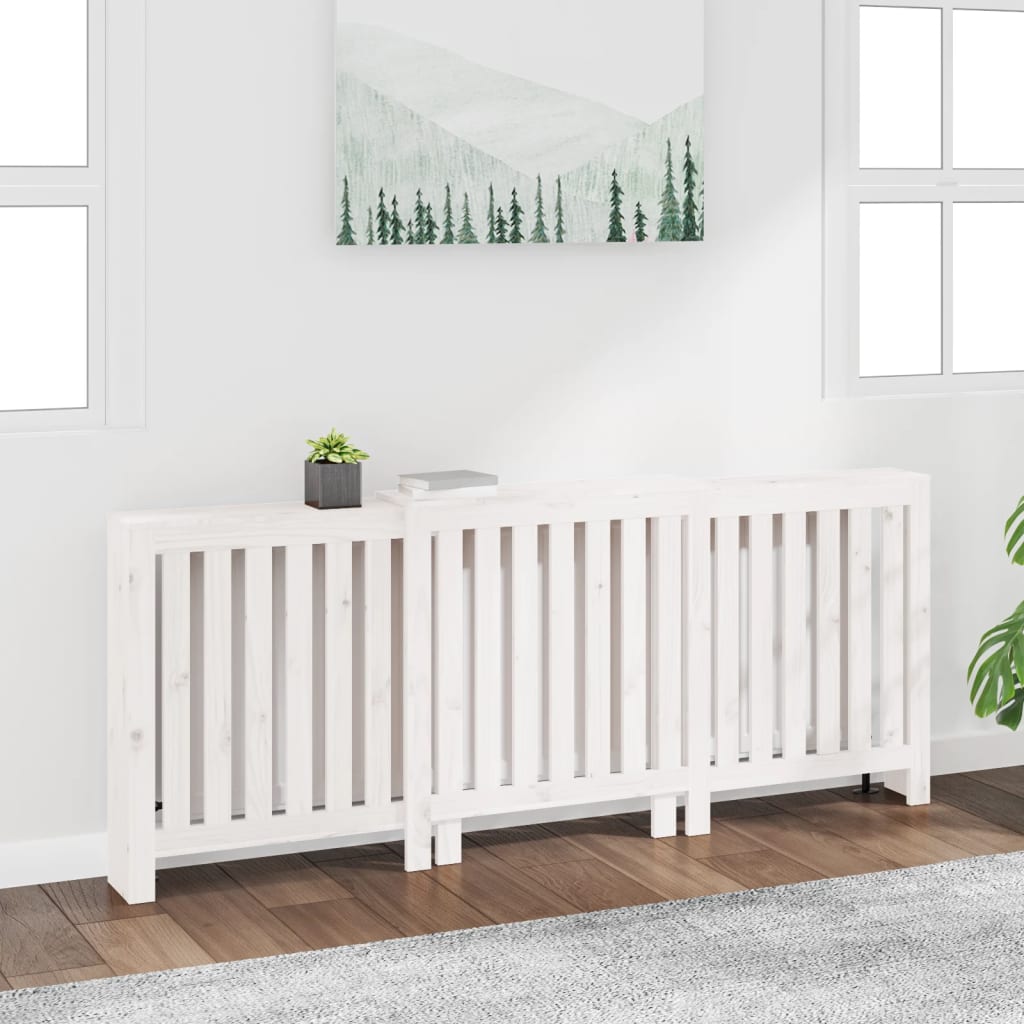 vidaXL Kryt na radiátor biely 210x21x85 cm masívna borovica