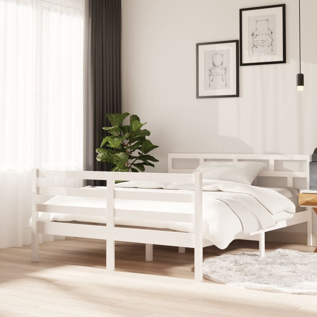 vidaXL Posteľný rám biely masívne borovicové drevo 140x190 cm