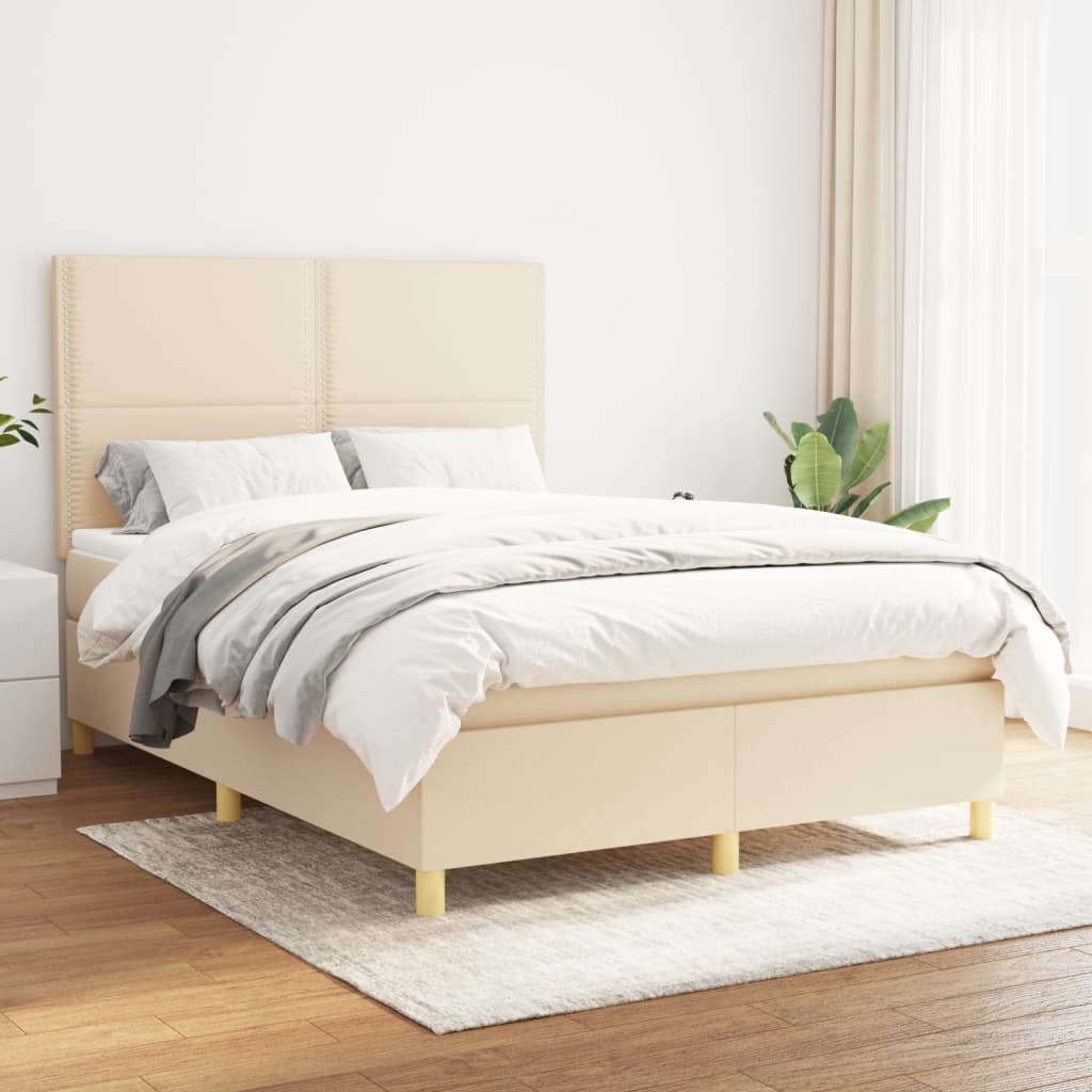vidaXL Posteľný rám boxspring s matracom krémový 140x200 cm látka