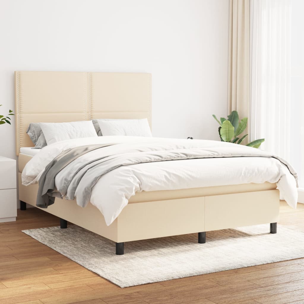 vidaXL Posteľný rám boxspring s matracom krémový 140x200 cm látka