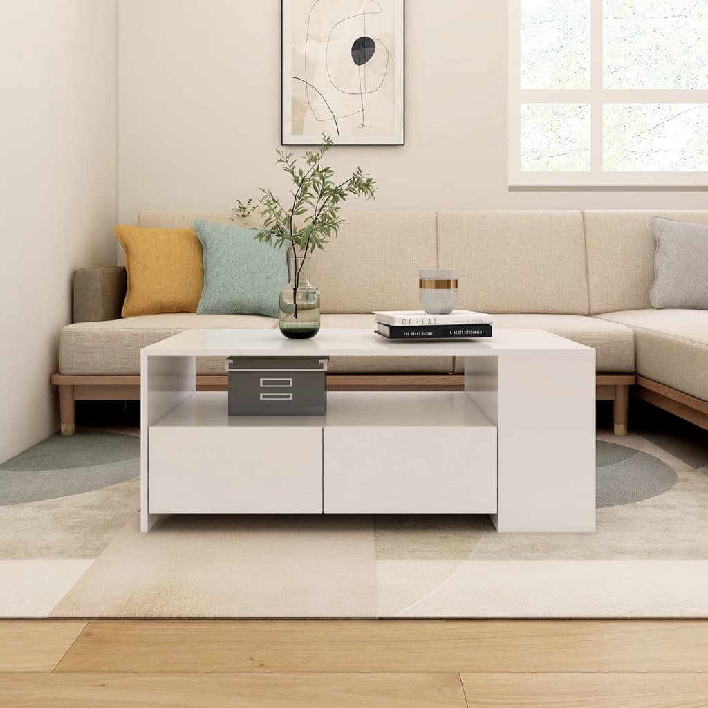 vidaXL Konferenčný stolík biely 102x55x42 cm spracované drevo